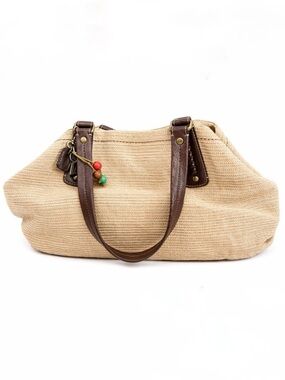 Fossil Woven Canvas & Leather Tote Bag – Boho Style